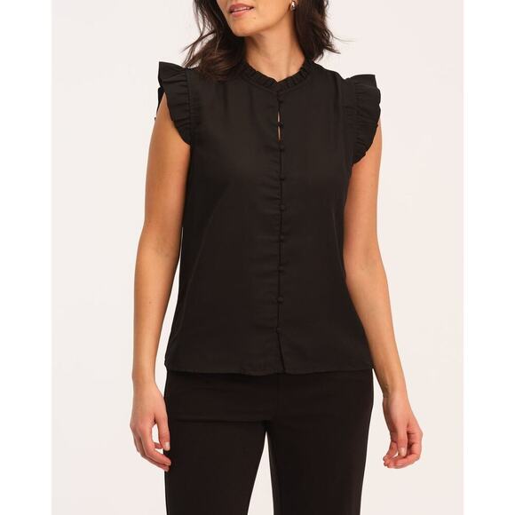 PHILOSOPHY Black V-Neck Ruffle Sleeve Tank Top Women's Size S - Picture 1 of 13